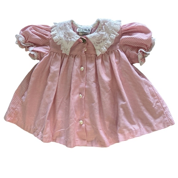 Hi-Girls vintage pink and white checked toddler dress with lace collar s… - Picture 1 of 6